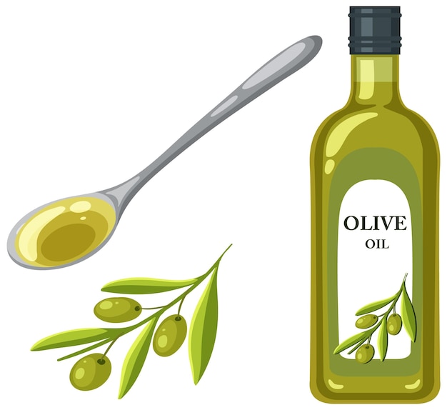 Vektor set aus olivenölflasche und löffel