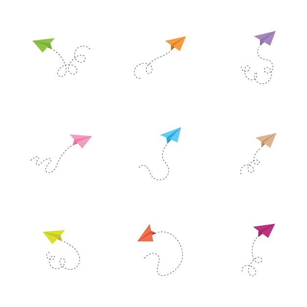 Set aus papierflieger-symbol mit unterschiedlicher farbvektorillustration