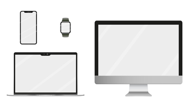 Set aus realistischen Vektor-Laptops, Tablet-Computern, Monitoren und Handy-Vorlagen Set-Geräte-Mockup