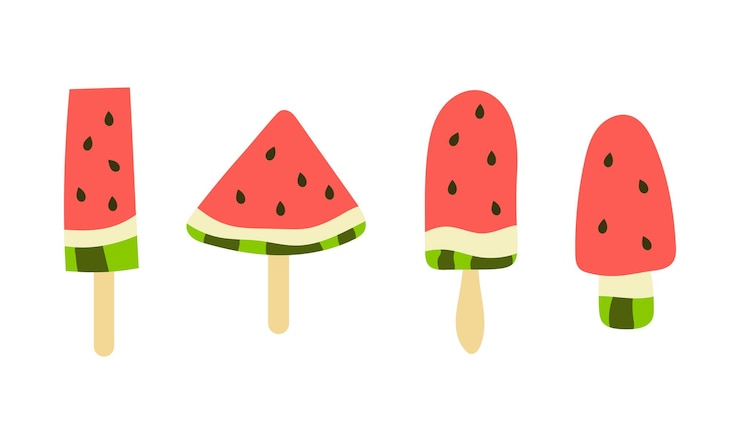 Vektor set aus reifen roten wassermelonen auf einem stock süßes sommerdesserts vektorillustration