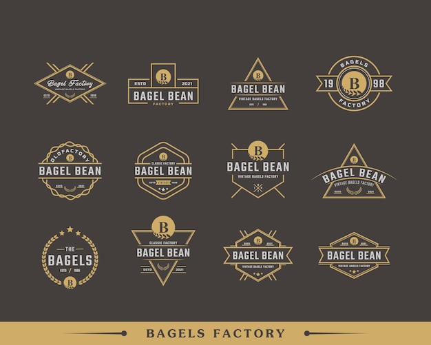 Set aus rustikalem retro-vintage-label-abzeichen buchstabe b für bagels-logo-design-inspiration