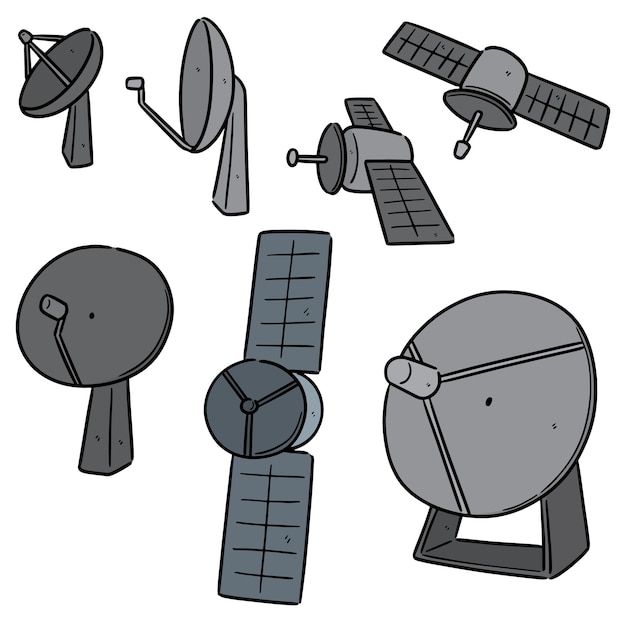 Vektor set aus satelliten und satellitenschüssel