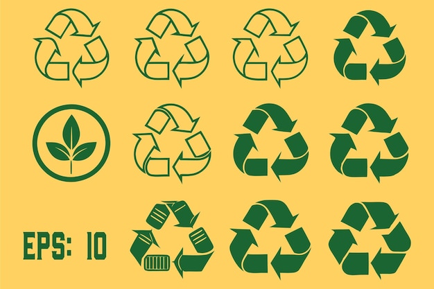 Set aus schwarzen Recycling-Symbolen und umweltfreundlichen Ikonen