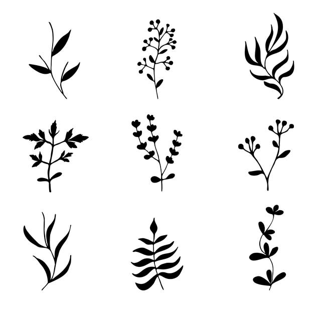 Set aus schwarzen Silhouetten auf weißem Hintergrund