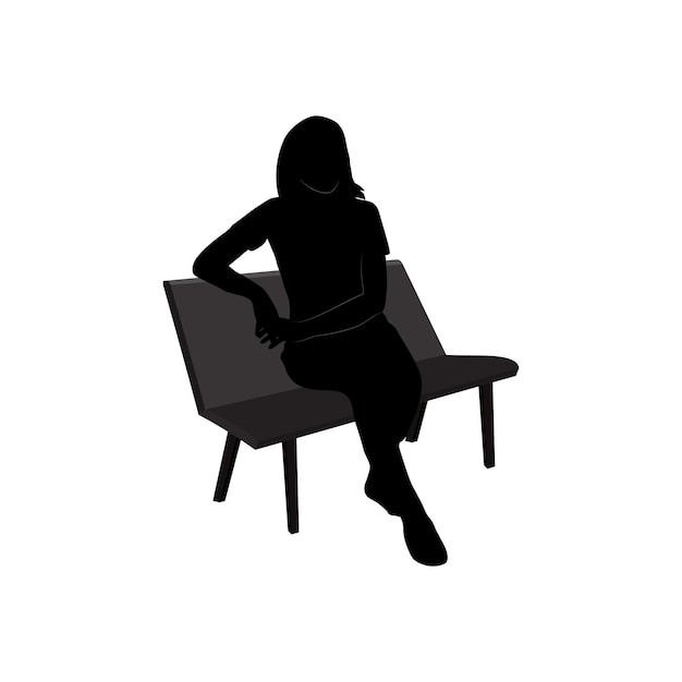 Set aus schwarzer Silhouette einer sitzenden Frau auf Bank mit weißem Hintergrund Isolierte Ikone