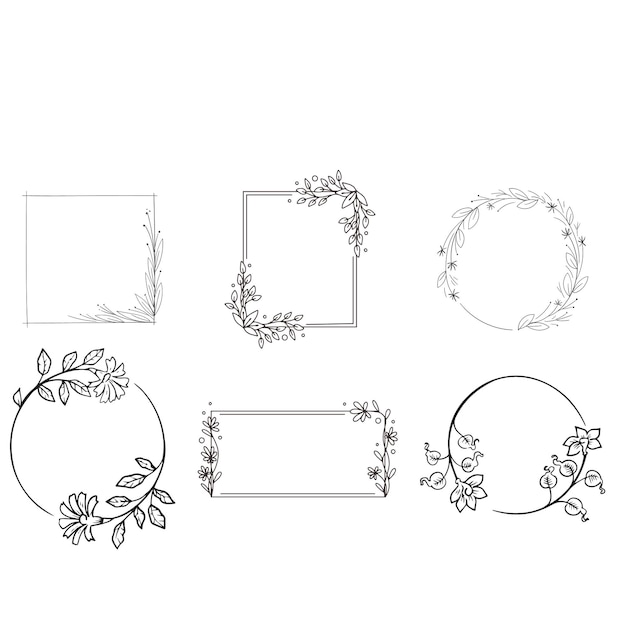 Set aus verschiedenen Blumen, Brunch und Rahmen aus flach bearbeitbarem Schlag Luxuslinie Blumenkollektion
