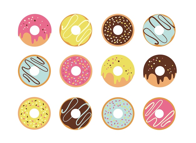 Set aus verschiedenen donuts süßwarenillustration