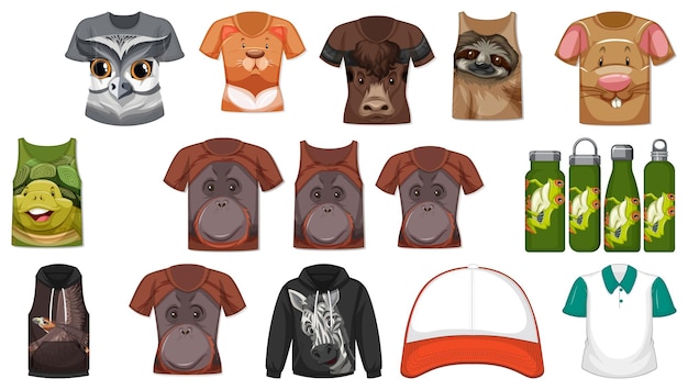 Set aus verschiedenen Kleidungsstücken mit Tiergesichtsmuster