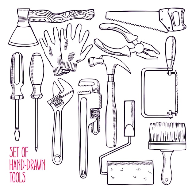 Set aus verschiedenen Skizzenwerkzeugen für die Reparatur handgezeichneter Illustrationen
