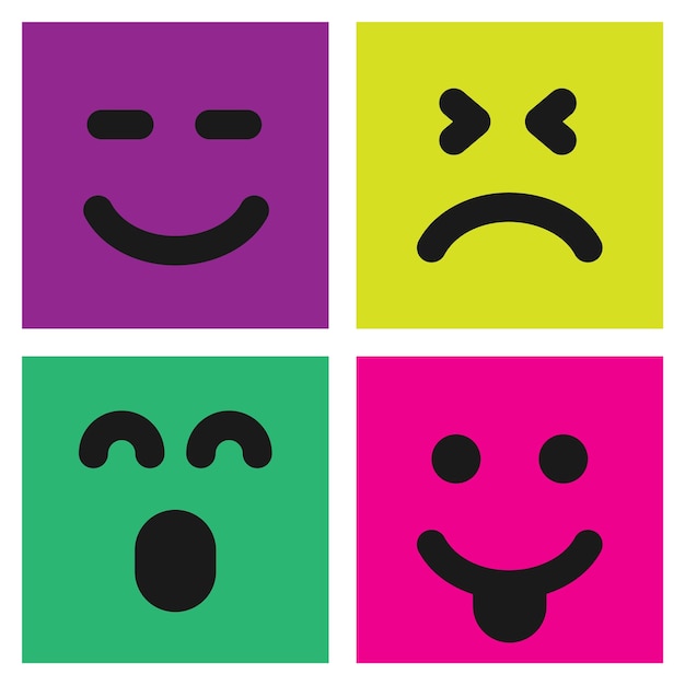 Set aus vier bunten Emoticons mit Emoji-Gesichtern