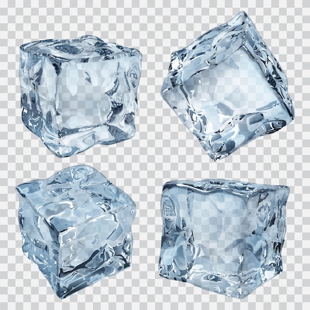 Set aus vier transparenten Eiswürfeln in hellblauen Farben