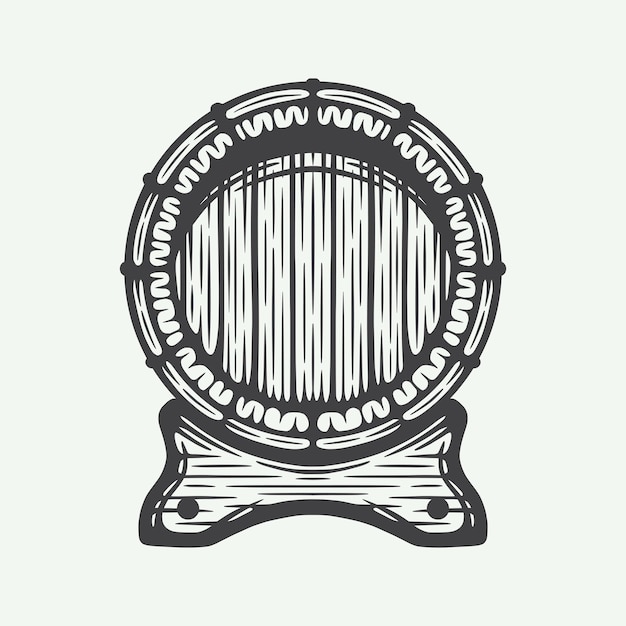 Set aus Vintage-Retro-Holzschnitt-Set aus gravierten Bierholzfässern Kann wie ein Emblem-Logo verwendet werden