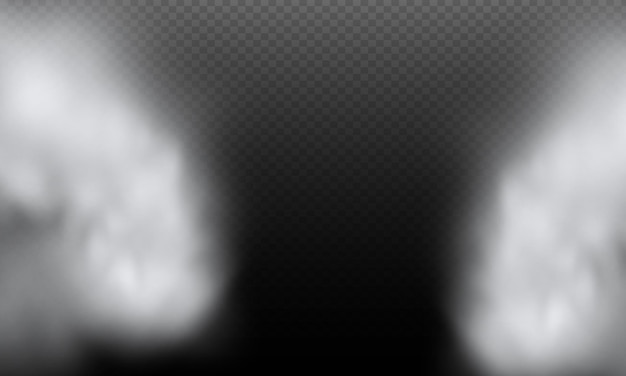 Set aus weißem Vektorwolkennebel oder Rauch auf dunklem kariertem HintergrundSet aus bewölktem Himmel oder Smog über der StadtVektorillustration