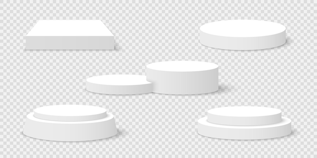 Set aus weißen leeren podesten auf transparentem hintergrund sockel szene vektor-illustration