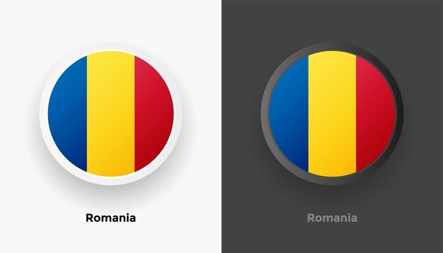 Set aus zwei metallisch abgerundeten rumänischen flaggenknöpfen mit schwarzem und weißem hintergrund