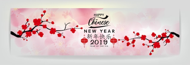 Set banner happy chinese new year 2019, jahr des schweins.