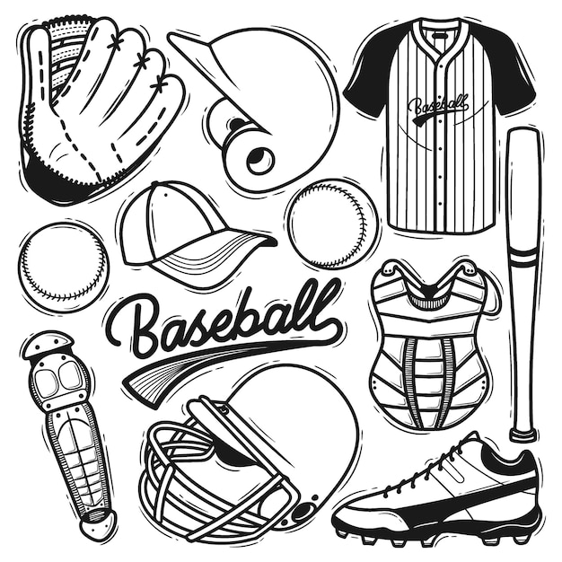 Vektor set baseball-element handgezeichnetes doodle