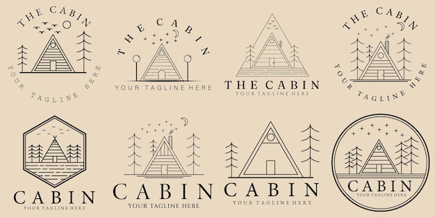 Set-Bundle Minimal Line Art Cabin Icon kreatives Design