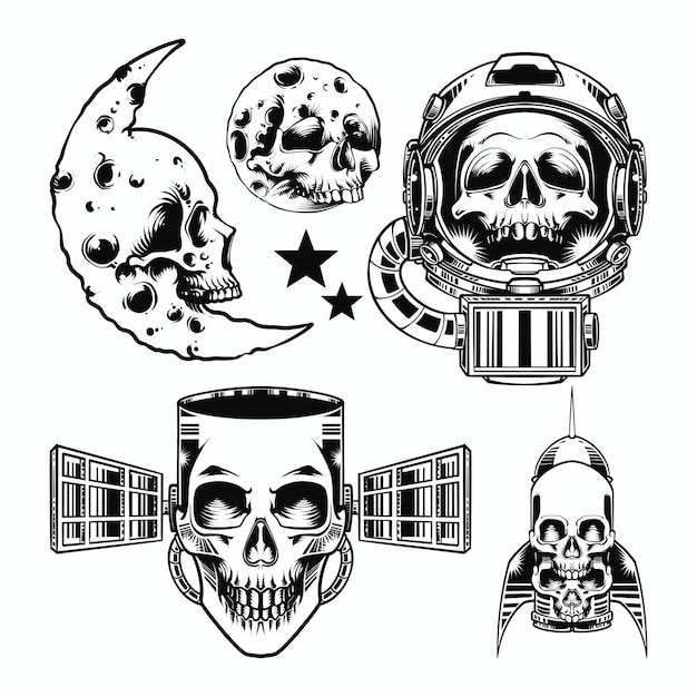 Vektor set bundle skull design ilustration logo (logo für das bündel-schädel-design)