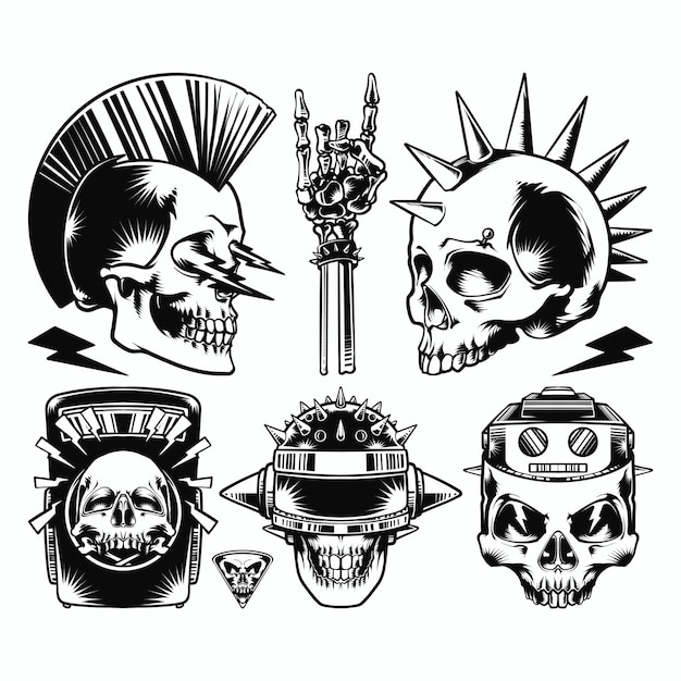 Vektor set bundle skull design ilustration logo (logo für das bündel-schädel-design)