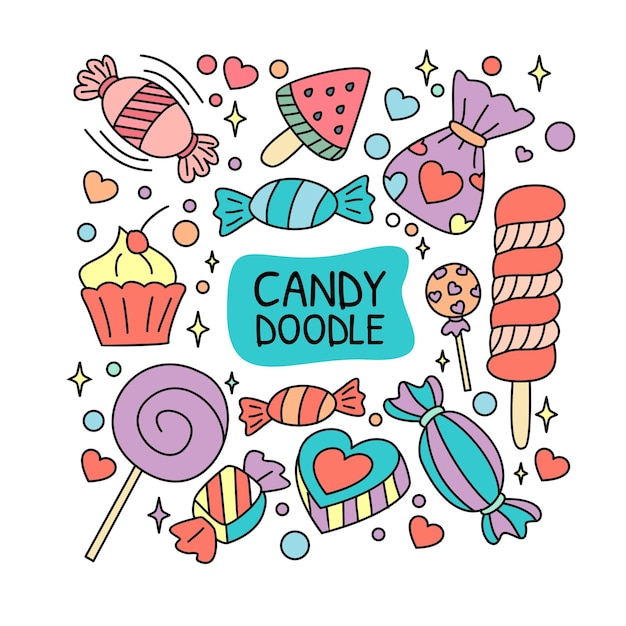 Set candy doodle handgezeichnetes design