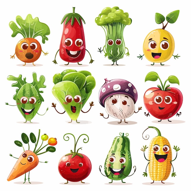 Vektor set_cute_mascot_vegetables_characters_funny