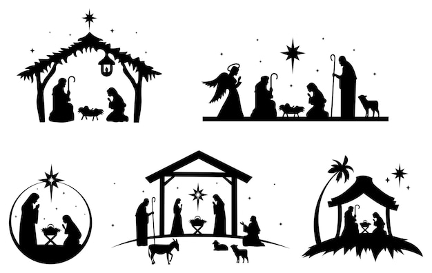 Set der heiligen Weihnachtsszene Sammlung von Silhouetten traditioneller christlicher Figuren heilige Nacht