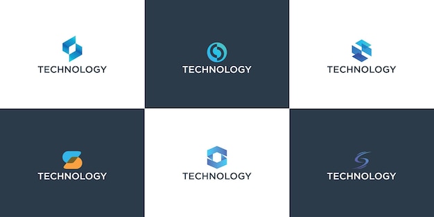 Set des kreativen buchstaben s modernes digitaltechnologie-logo premium vector