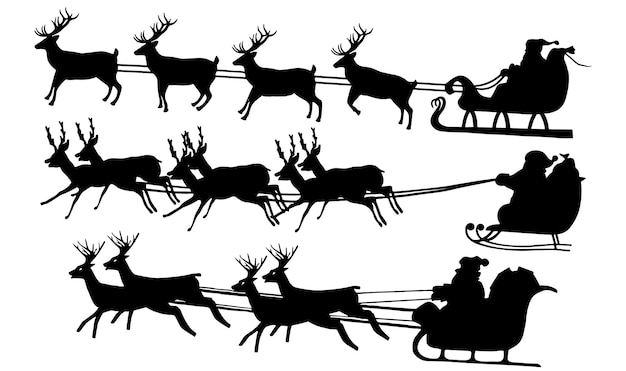 Set des Weihnachtsmannes mit seiner Schlitten- und Rentiersilhouette