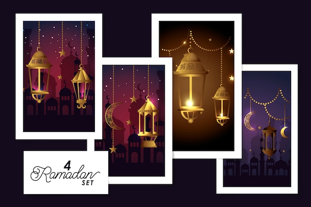 Set designs laternen hängen und dekoration von ramadan kareem