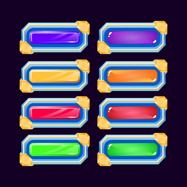 Set Fantasy-Spiel ui bunte Gelee und Diamant-Knopf mit glänzendem Rand für GUI Asset-Elemente