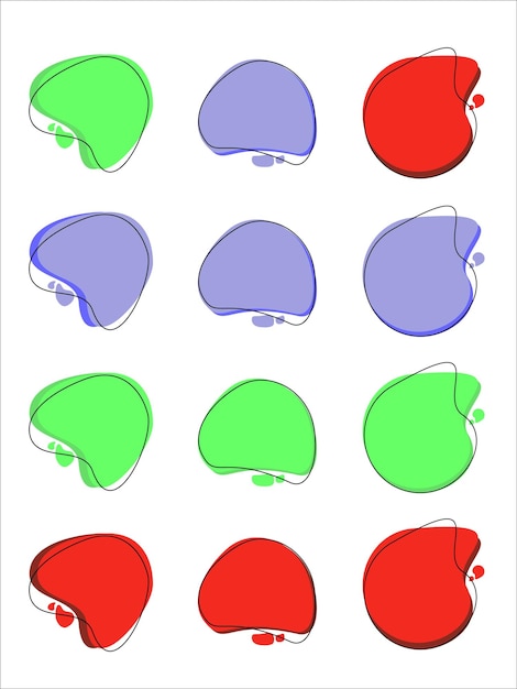 Vektor set farbenfroher aufkleber abstrakt flüssiger fleck flüssige form zufällig farbige form moderne grafische elemente