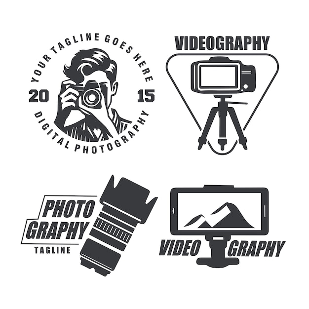 Vektor set fotografie kamera videografie logo vektor grafik vorlage