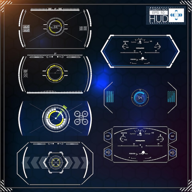 Set futuristischer blauer infografiken als headup-display display-navigationselemente für web und app futuristische benutzeroberfläche virtuelle grafik