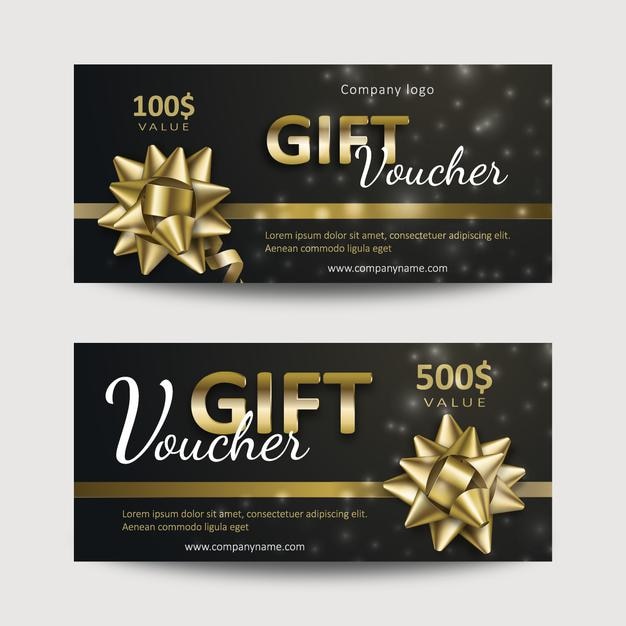 Set Geschenkgutscheine mit goldenen Bändern und Schleifen