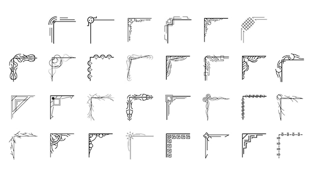 Set handzeichnung von ecken verschiedener formen blumendekoration vektordesign doodle-skizzenstil