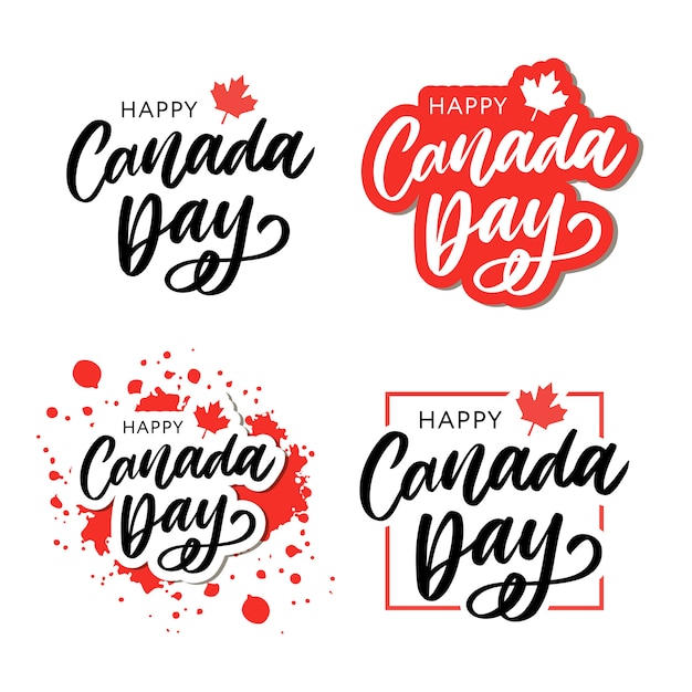 Vektor set happy canada day hand gezeichnete kalligraphie-stiftbürste