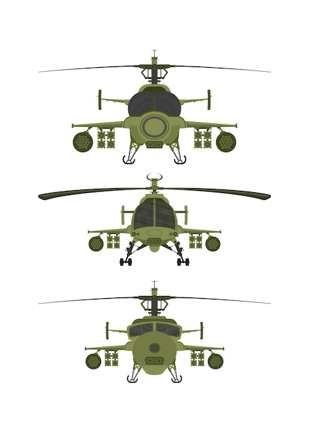 Vektor set helikopter militärische 2d-illustration auf weißem isolierendem hintergrund