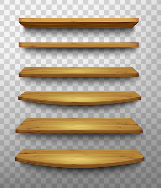 Set holzregale auf transparentem hintergrund. vektor.
