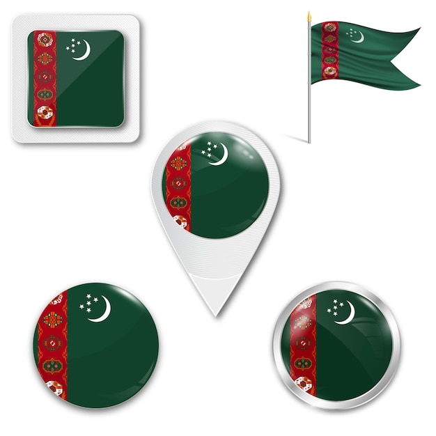 Set icons nationalflagge turkmenistans