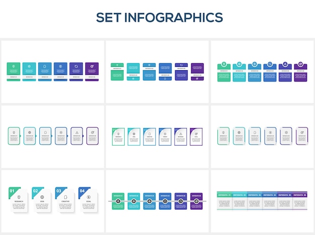 Set Infografik mit 4 6 Schritten Optionen Teile oder Prozesse Visualisierung von Geschäftsdaten