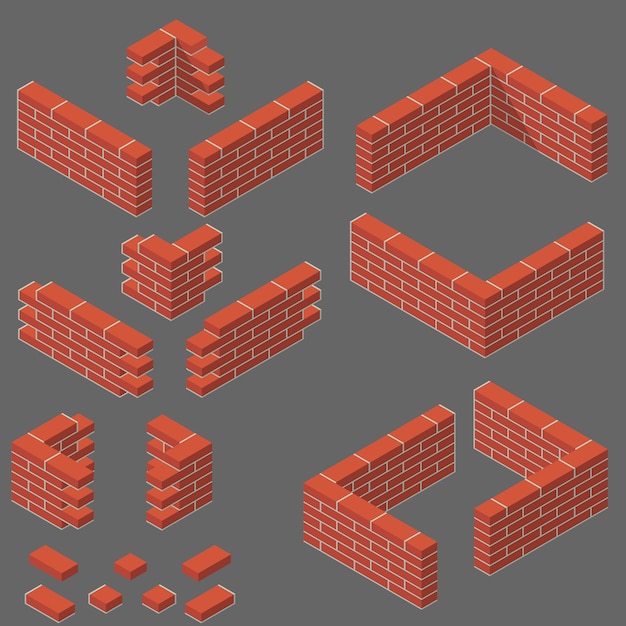 Set isometrische maurerarbeitfelder