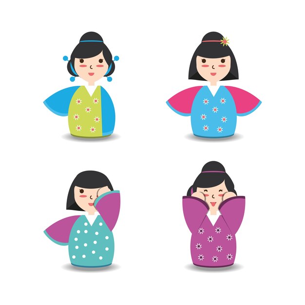 Set japanische frauen mit kimono-design