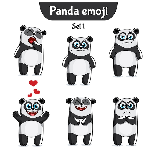 Set kit sammlung aufkleber emoji emoticon emotion vektor isoliert illustration glücklichen charakter süß, niedlichen panda