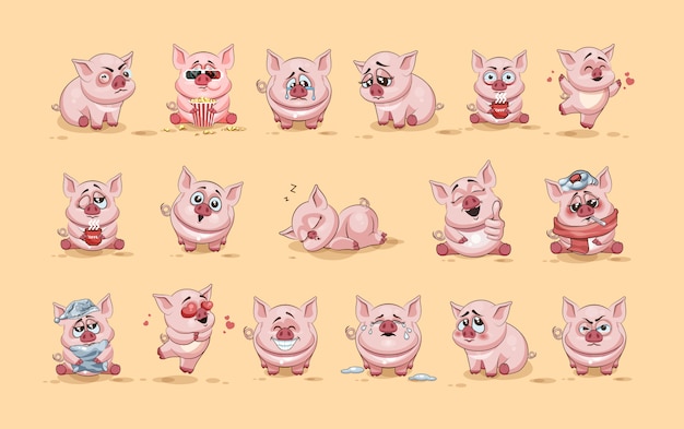 Vektor set kit sammlung stock illustrationen isoliert emoji charakter cartoon schwein aufkleber emoticons mit verschiedenen emotionen