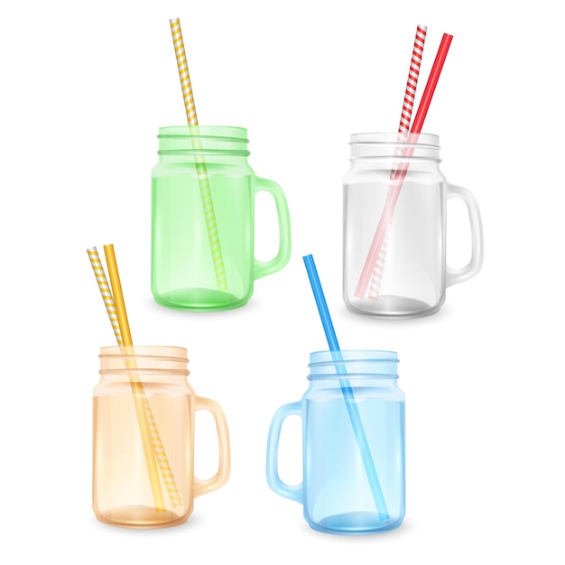 Set leeres glas für smoothies mit gestreiftem stroh für cocktails