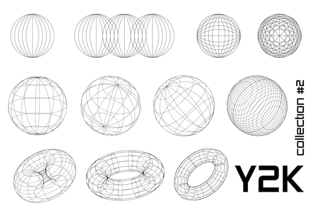 Set lineare weiße und schwarze geometrische y2k 3d runde Vektor für Poster Banner