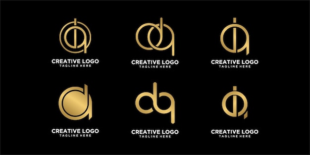 set logo d und q gold vector premium