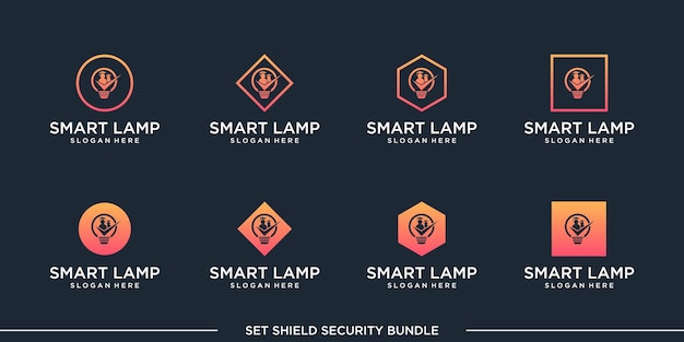 set logo smart lampenbirne bündel vektor premium