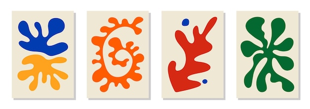 Set mit 4 von Matisse inspirierten Wandkunstplakaten, Broschüren, Flyern, Vorlagen, zeitgenössische Collage